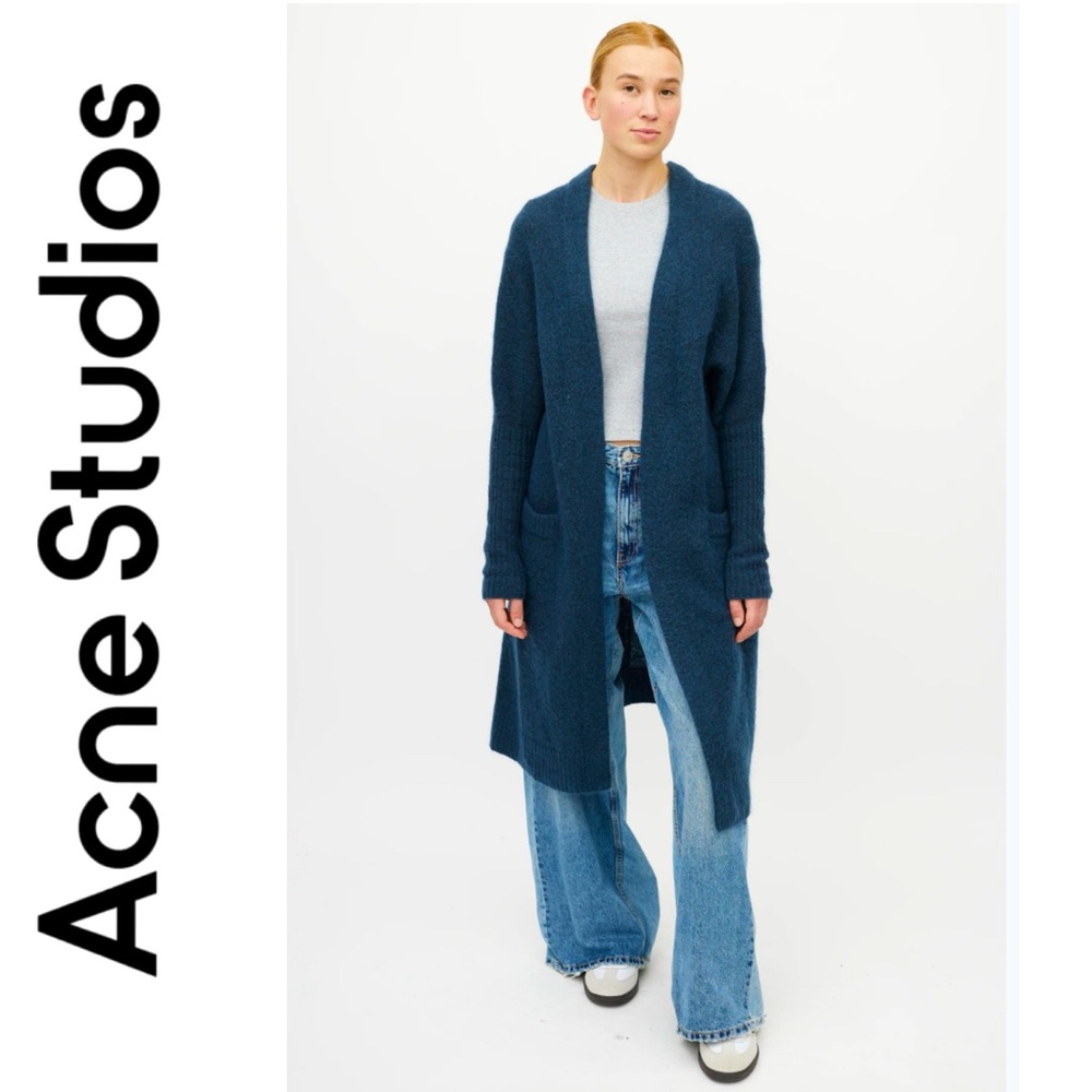Acne Studios navy kid mohair “raya” long open cardigan